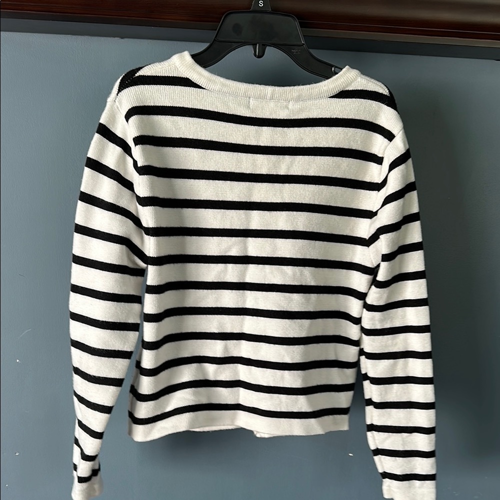 3/$10 Lillusory Black and White Striped Cardigan Sweater - Picture 5 of 6